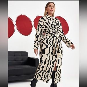Plus Size Geo Print Drop Shoulder Belted Shirt Dress